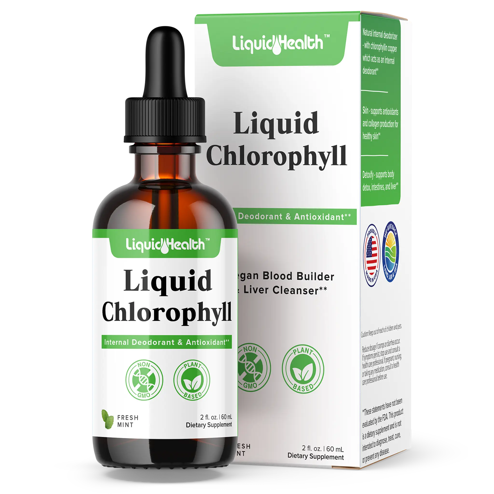 Liquid Chlorophyll Drops | Fresh Mint | Plant-Based & Non-GMO Liquid Dietary Supplement | 2 fl oz (60 mL)