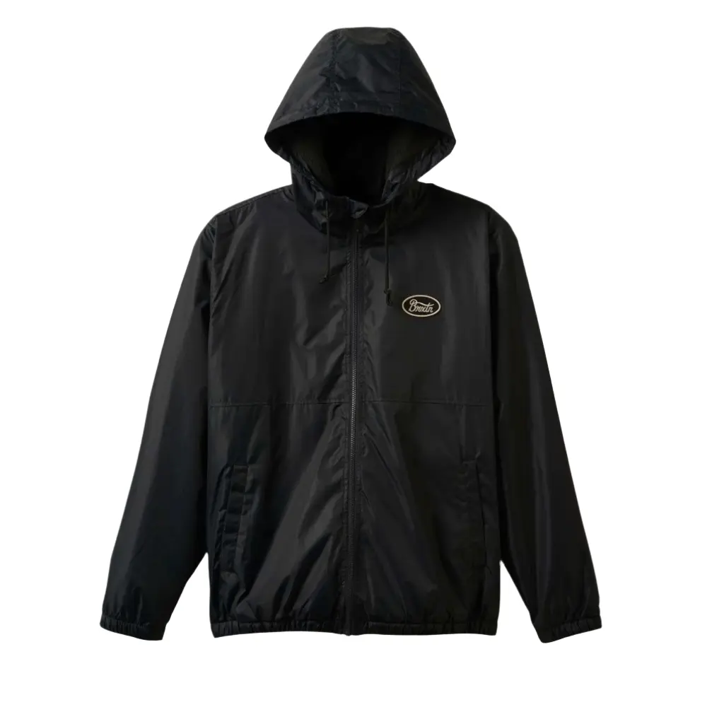 Brixton Men's Claxton Parsons Lined Jacket - Black, Drawstring-Elastic Waist, Standard Fit, Cozy Fleece Core, Custom Hood Fit, Hood Drawcord Seal for Coaches in Cold Weather