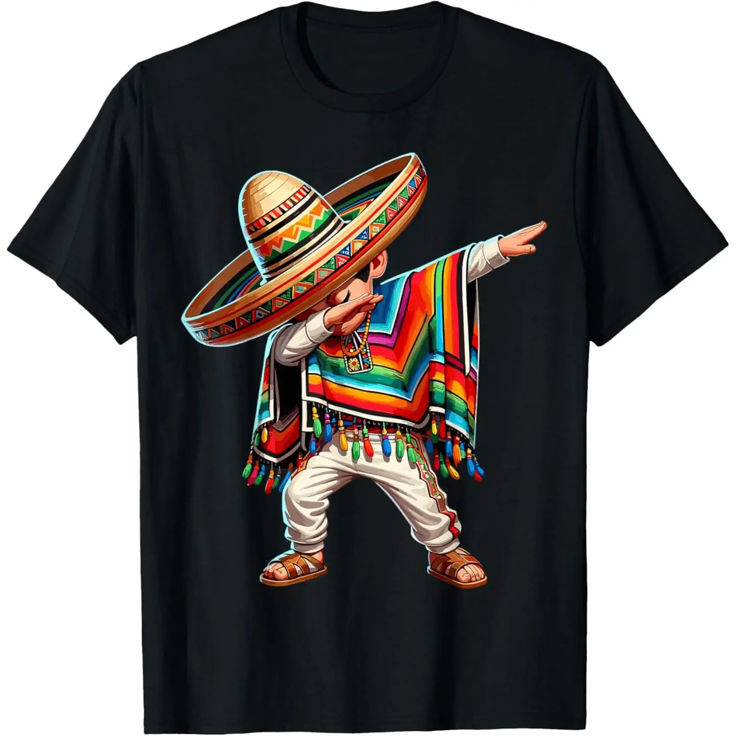 HAGBDH Men's Casual Cotton Graphic Tees T-Shirt with Mexican Sombrero and Poncho Dab Dance Print – Fun Fiesta Vibes Shirt Meme Shirts, Men's Wear Top