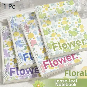 Floral Loose Leaf Notebook, Spiral Coil Notebook, 60 Sheets Refillable Spiral Binder 360 Foldable Writing Notepad Thick Paper A5 B5 School Office Supplies