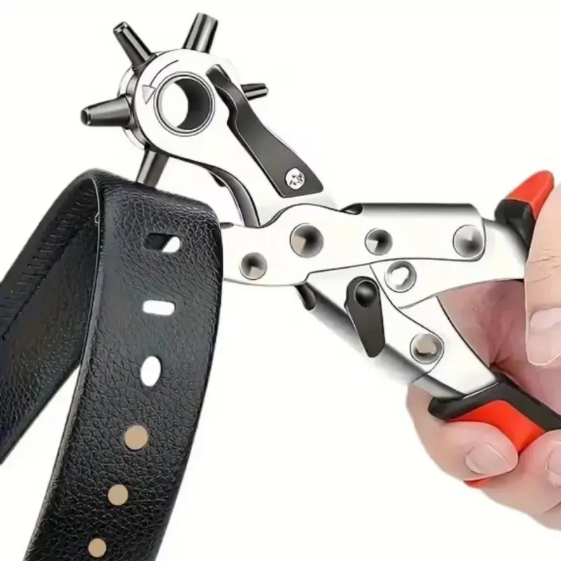 Heavy-Duty Rotary Leather Punching Tool with Ergonomic Handle And Multi-Size Punching Kit for Precise Heavy Duty Leather Hole Puncher for Belts, Watch Bands, Straps, Dog Collars, Saddles, Shoes, Fabric, DIY Home or Craft Projects