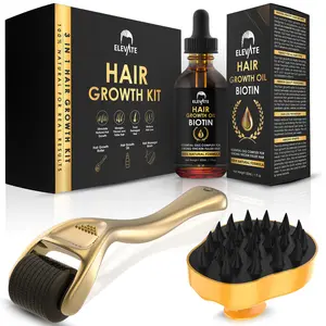 Elevate 3-in-1 Hair Derma Roller Growth Kit with Organic Biotin Oil & Silicone Scalp Massager for Rapid Growth & Nourishment Comfort Haircare