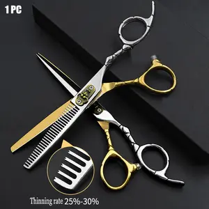 1PC bull Screw Barber Cutting and Thinning Scissors 6-inch Japanese 440C Steel Hair Scissors Bull's Head Flat Hairdressing Hair scissors Professional Japan 440c Steel Straight scissors Teeth scissors Haircut Thinning Barber Cut Shears Stainless Steel