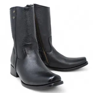 Botas de Piel Punta Dubai Cuadrada Para Hombre Color Negro con Cierre - LC261 boots  men Footwear Shoe
