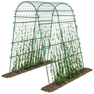 Outsunny Cucumber Trellis, 6.8' Tall Arch Trellis for Climbing Plants Outdoor, A-Frame, with Plastic Coated Steel Frame and Climbing Net, Support Vegetables, Peas, Fruit & Vines, Green