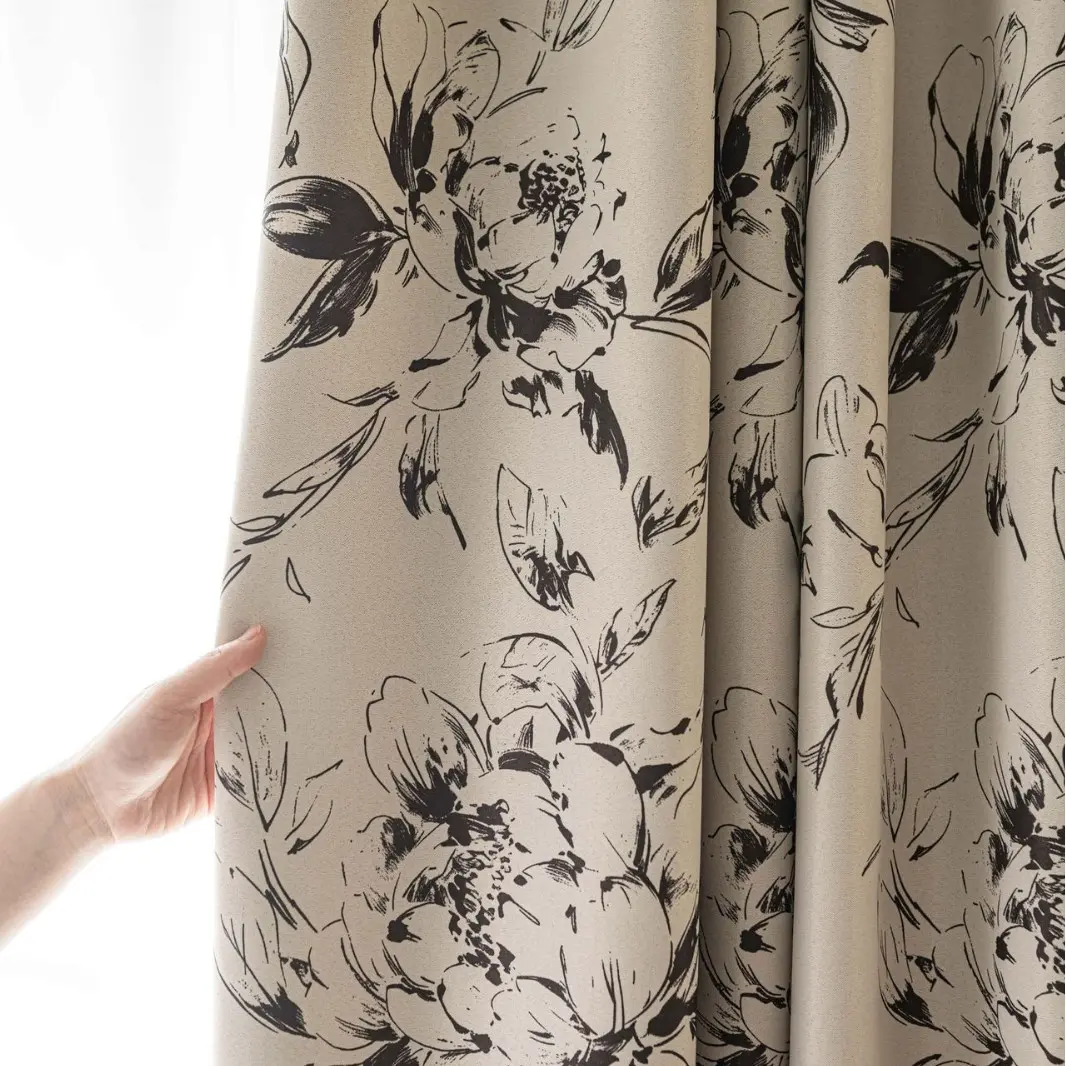 1pc Elegant Ink Painting Floral Print Blackout Window Curtain, European Countryside Style, Hole Design for Living Room Bedroom Dining Room, Blackout Window Cover, Blackout Curtains