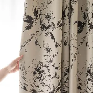 1pc French Country Ink Print High Light Blocking Window Curtain, Window Drapes, Top Eyelet Ring, Suitable for Bedroom, Home Cinema, Study, Balcony, Home Decor