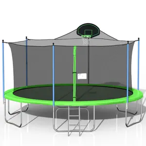 16FT Trampoline for Adults & Kids with Basketball Hoop, Outdoor Trampolines With Ladder and Safety Enclosure Net for Kids and Adults