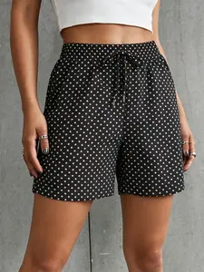 Women's Polka Dot Casual Shorts, High Waist Drawstring Elastic Waist Lounge Shorts, Lightweight Soft Fabric with Pockets, TikTok Viral Y2K Style Summer Streetwear, Loose Fit Comfy Athletic Shorts for Daily Wear,Music Festival, Women's Fashion