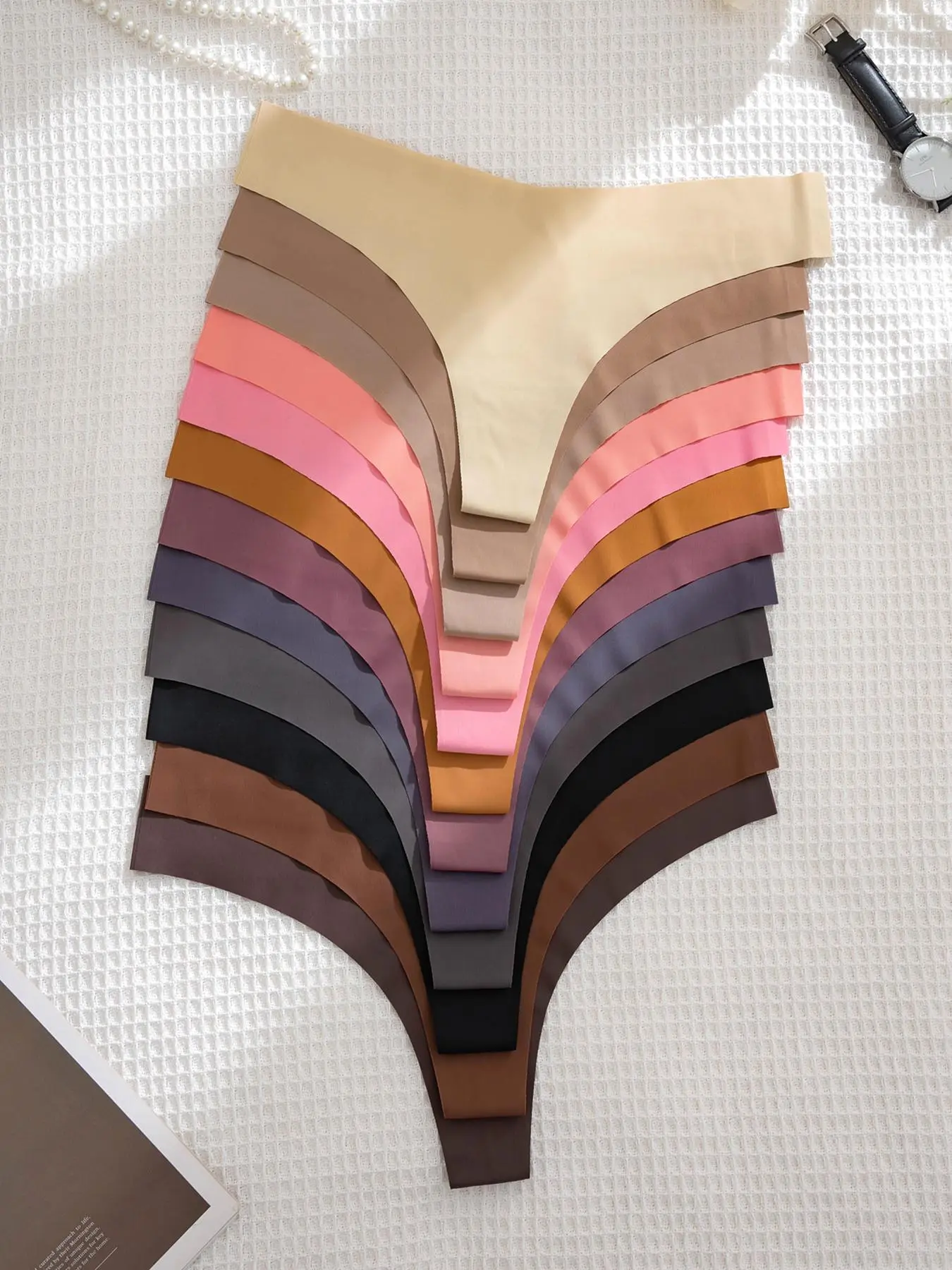Women's 12pcs Solid Color Seamless Smooth Thong, Soft Comfy Breathable Medium Drop Waist Panty for Daily Wear, Underwear for All Seasons