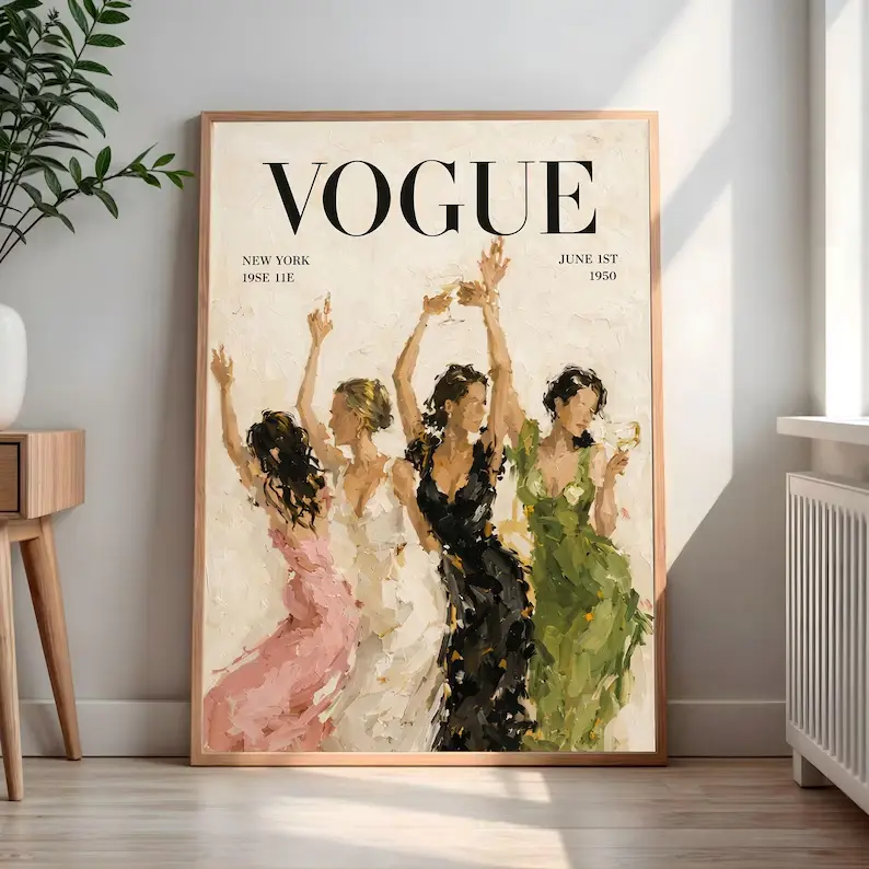 Artistic Vogue Fashion Illustration Poster - Champagne Party Digital Print Style, Elegant Women's Graphic Print Design Artwork, Durable Home Decor Items, Cool Wall Art for Kid Room Home Supplies, Paper
