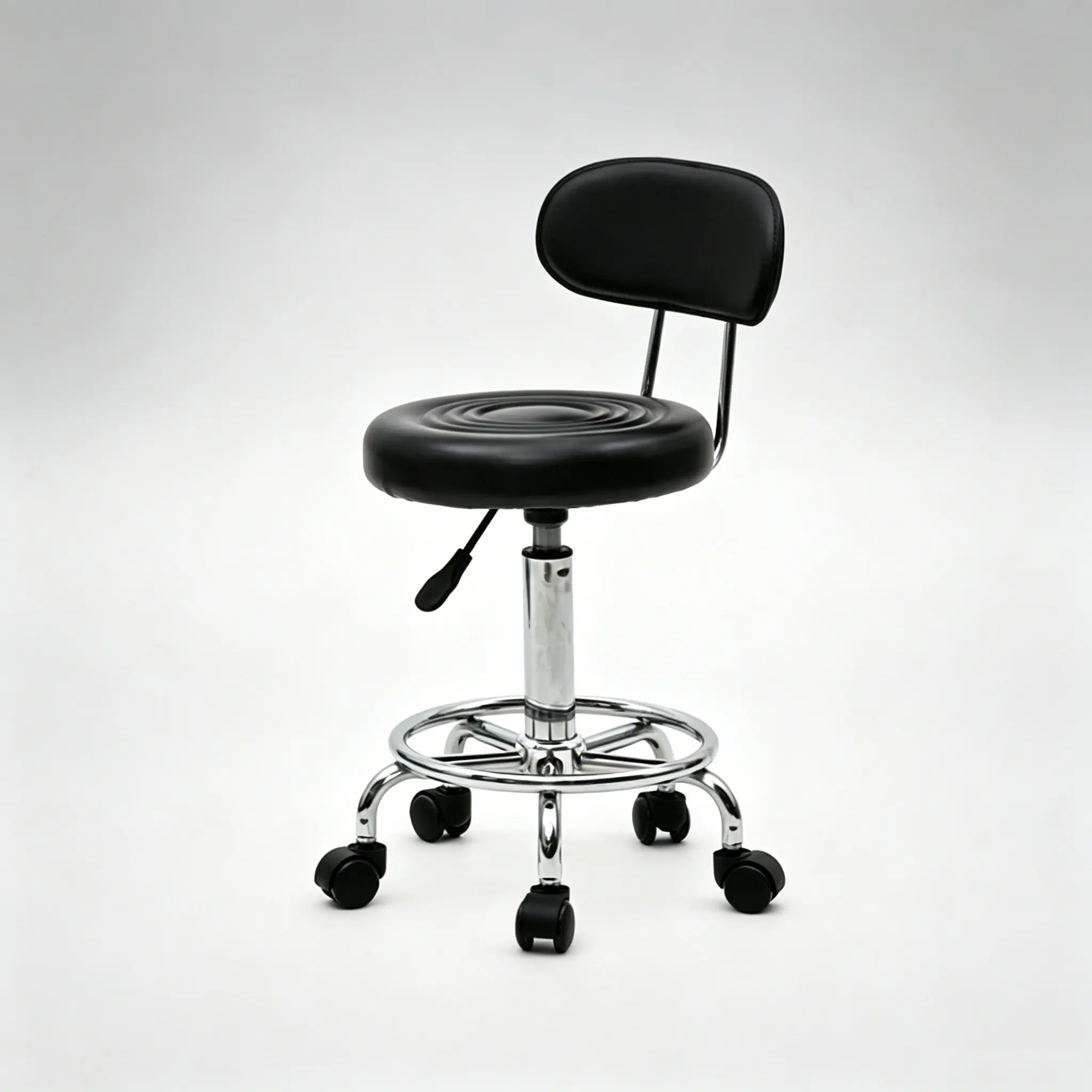 Round Shape Adjustable Salon Stool with Back and Line Black