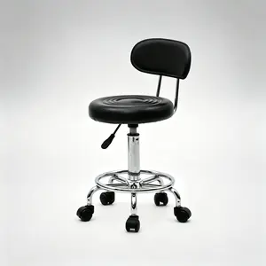 Round Shape Adjustable Salon Stool with Back and Line Black Round Shape Adjustable Salon Stool with Back and Line Black