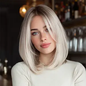 SMILCO/12Inch Ombre Brown ash Platinum Small Lace Front Short Straight Synthetic Wig/SM1689