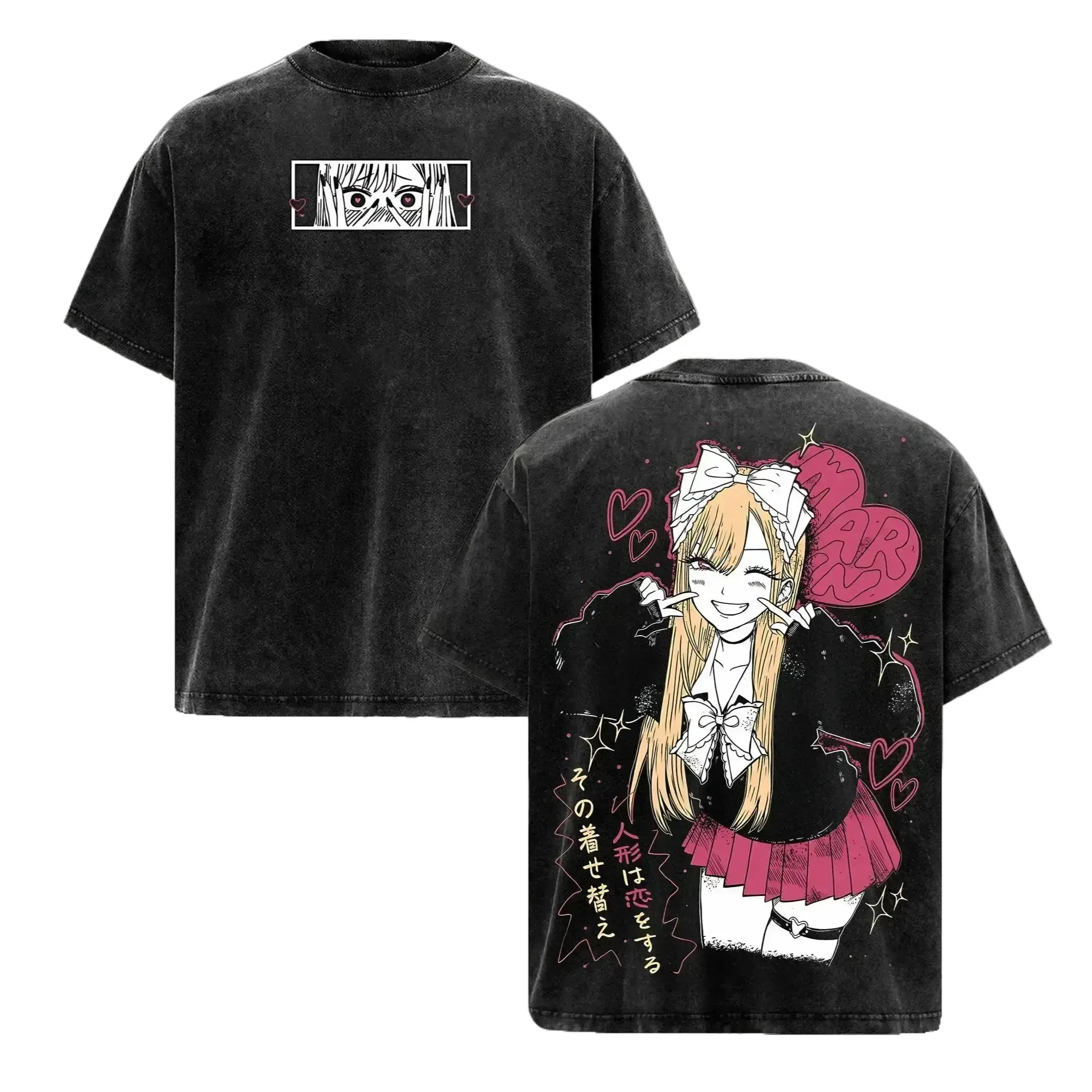 Women's Marin Kitagawa My Dress-Up Darling Double-Sided Vintage Washed Casual Short-Sleeve T-Shirt, Stylish Aesthetic Anime Girl Graphic Oversized Heavy Cotton Streetwear Unisex 90s Retro Top, My Dress Up Darling Merch, Dress Up Darling Shirt
