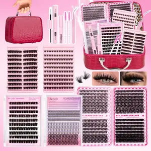 5 Styles 1528PCS Lash Cluster Extensions Gift Set, Eyelash Extensions, Mix Lashes Clusters Kit, 30D 40D 60D 80D Full Set Volume Soft & Lightweight With Bond & Seal & Remove & Tweezers & Brush, Easy DIY Salon Look at Home Glam for Beginners