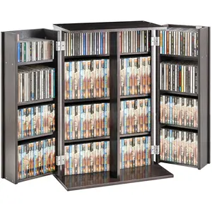 VEVOR Media Storage Cabinet, TikTokShopBlackFriday, DVD Cabinet with Doors and Shelves, CD Storage Holds up to 576 CDs, Adjustable DVD Shelf, Protects & Organizes Music, Movie, Video Games or Collections-Espresso