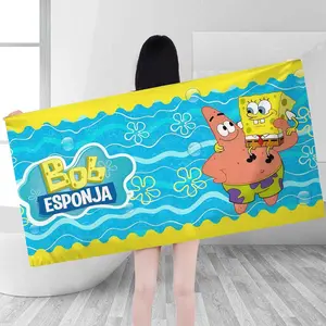 Super Absorbent Microfiber Beach Towel, Spongebob & Patrick Print, Ideal for Pool Parties, Summer Outdoor Use, Quick-Dry Sand-Resistant