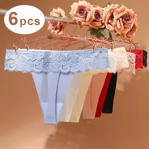 Women's Bow Decor Sheer Lace Panties - 6pcs/12pack/24pack Soft Stretch Breathable Lace Trim Knickers, All-Season Daily Wear Womenswear Underwear Bottoms
