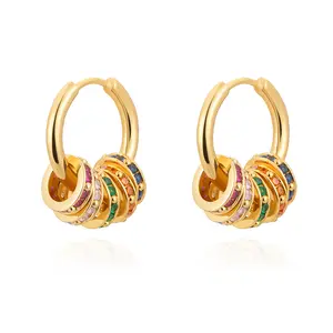Milan Chiva 14K Gold Plated Small Huggie Dangle Hypoallergenic Earrings for Women Lightweight Trendy Heart Dainty Jewelry with Multicolor Stones