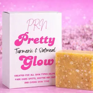 Pretty Glow Brightening Bar - Turmeric & Oatmeal Formula for All Skin Types to Fade Dark Spots and Soothe Dry Skin Facial Cleansing