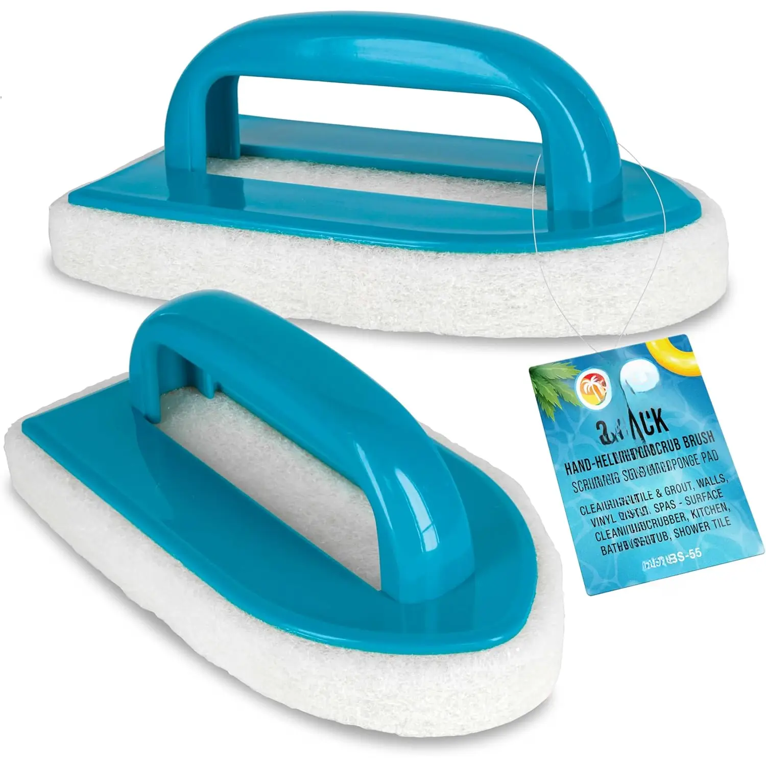 Hand-Held  Scrub Brush, 2 Pack - Surface Scrubbing Scouring Sponge Pad - Clean  Tile & Grout, Walls, Vinyl Liners, Spas - Cleaning Scrubber Stains, Kitchen Bathroom Tub Shower