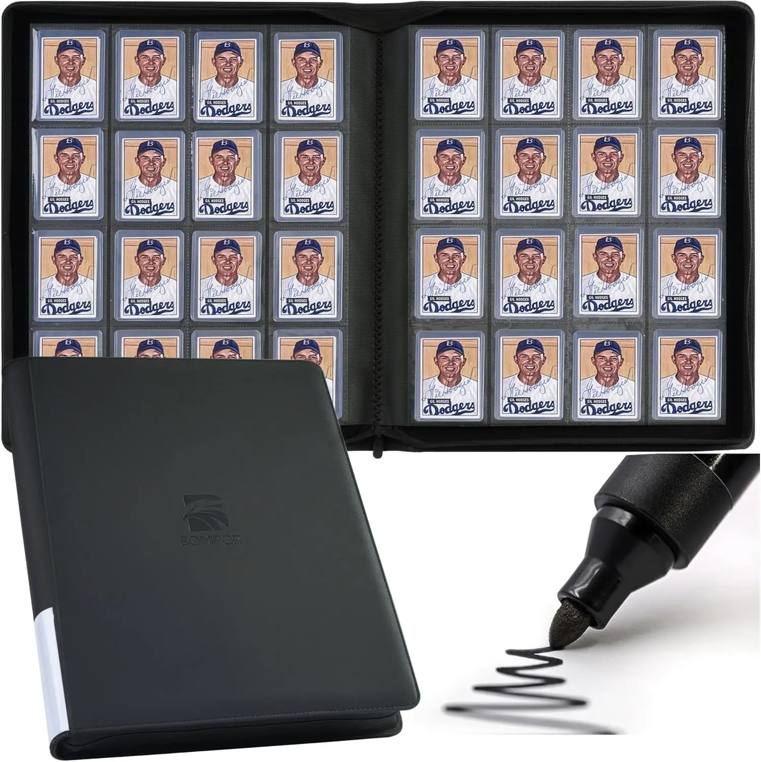 16 Pocket Top Loader Binder, Holds 640 Top Loaders - Premium Top Loader Binder with Sleeves for 3" x 4" Rigid Card Holders for Trading Cards or Sports Cards - Classic Black