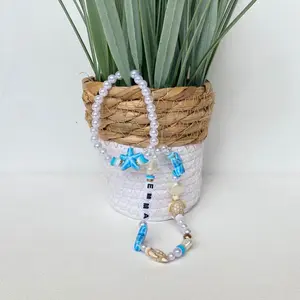 Custom under the sea phone charm & bracelet | beaded phone charm | pearl beads | personalized | heishi beads | clay beads | seashell charm