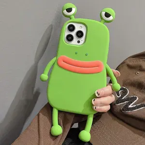 3D Frog Silicone Protective Phone Case & Casing for iPhone 14/13/11/12/15/16/17 Pro Max, XS, XR, 8 Plus - Funny Cute Cartoon, Soft, Shockproof Bumper Cover for Mobile Phones