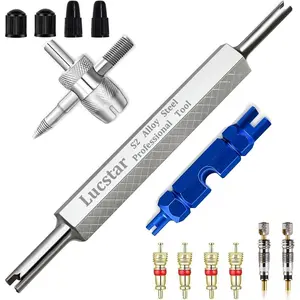 Lucstar Tire Valve Stem Removal Tool Kit, R134A R12 A/C Schrader Valve Stem Core Remover Tool for Car Bicycle Tyre RV Truck, 4 Schrader/Presta Valve Caps, 6Pcs Valve Core, 3 Automotive Tools Wrench
