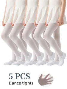 5 Pairs Girls' Kids'Stretchy White Dance Socks baby toddler leggings - Thin, Breathable for Summer Dance Classes, Performances & Daily Outfits