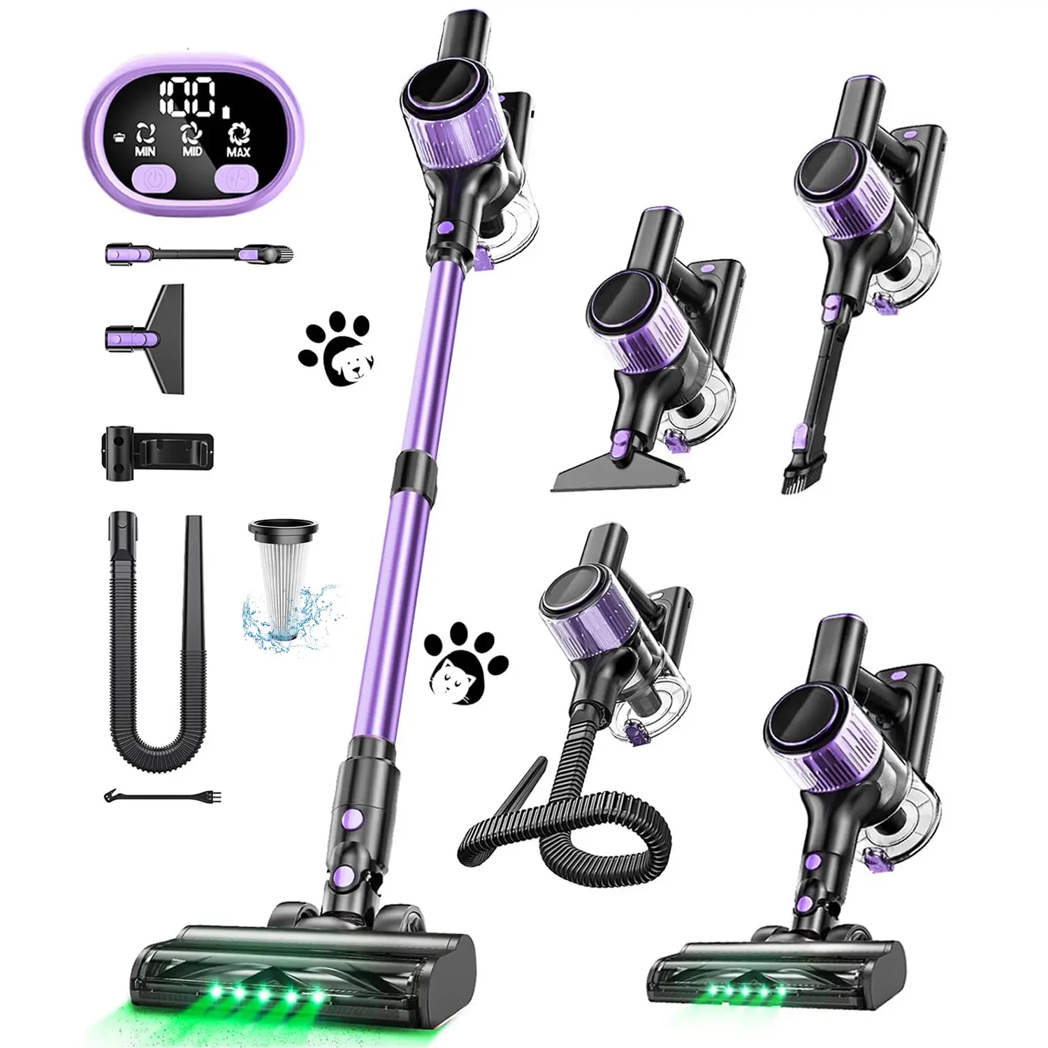 VICEASE Lightweight Cordless Stick Vacuum Cleaner Pro, 450W 33KPa Battery Vacuum, LED Display, 3 Modes, 45 Mins Max Runtime, Anti-Tangle Brush, Handheld for Home Cleaning System, Pet Hair/Carpet/Hard Floor, Cordless Vacuum