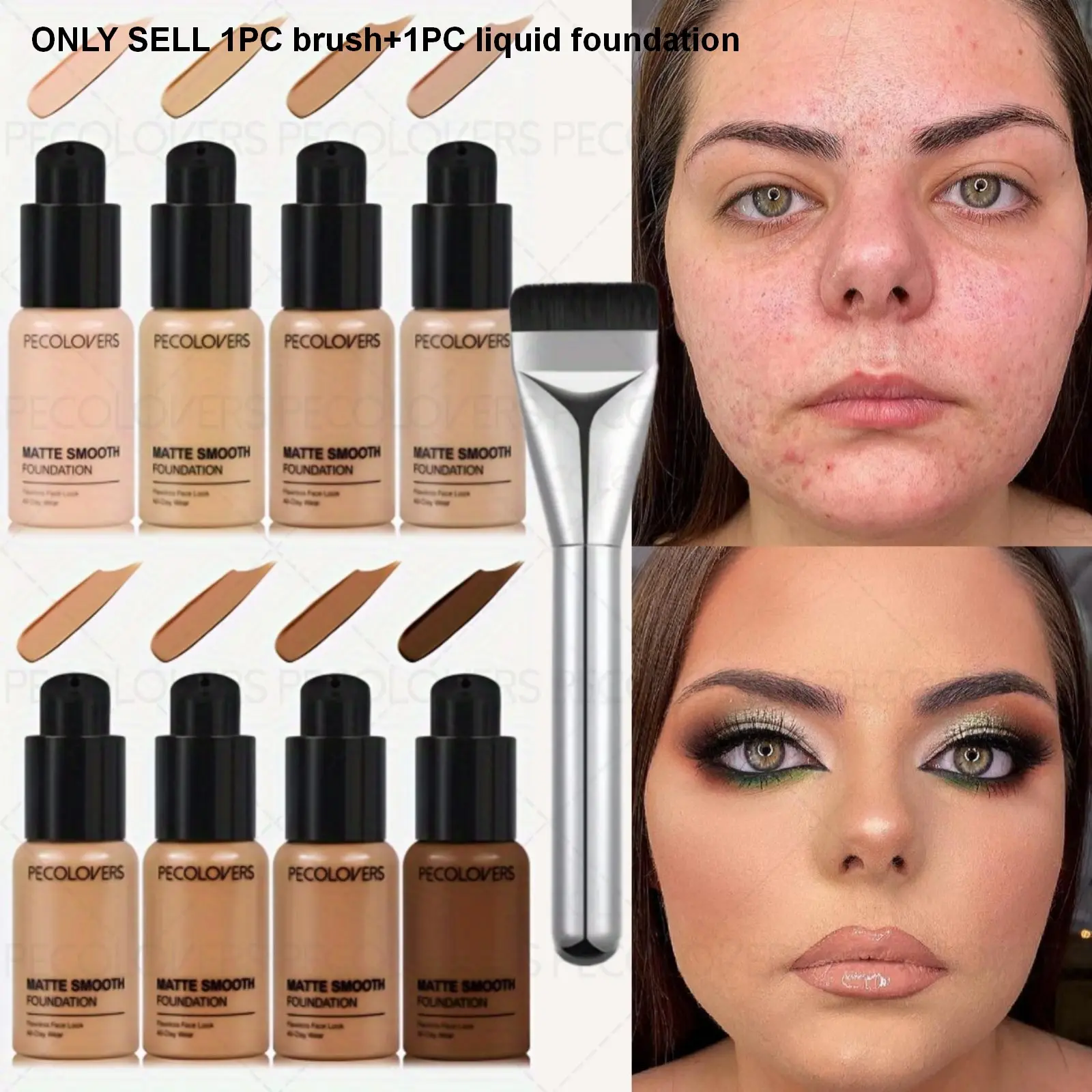 2PCS/Set Waterproof, Concealer, Long-lasting Moisturizing, Oil Control, Suitable for All Skin Types, Comes with Brush, Concealer Foundation Hybrid, Liquid Foundation, Soft Matte Coverage, Perfect Christmas Gift, Flawless Coverage, Liquid Foundation Makeup