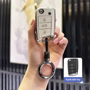 Volkswagen VW Accessories Soft TPU Car Keys Shell Case Full Protection Bling Chain Landyard Fit VW Tiguan Golf GTI Altas Jetta Fabric Plastic Metal Coating