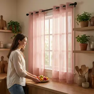Window Wear 4 Panels 34x63inch 540D mesh straight stripe curtains with loops at the top, soft and light-transmitting, suitable for bedrooms and living rooms, 130 GSM. FT6661