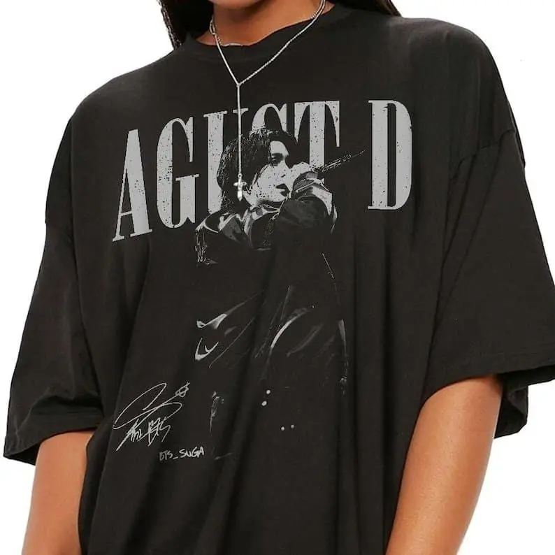 Gildan Suga Agust D D-Day Tour Vintage Graphic Print Short Sleeve Top for Kpop Fans, Unisex Menswear Cotton Fabric Round Neck, Childrens Day Gift, Casual, Basic, All Seasons, Cute, Preppy, White, T-Shirt, Do Not Dry Clean, True Size Run, Halloween, Holida