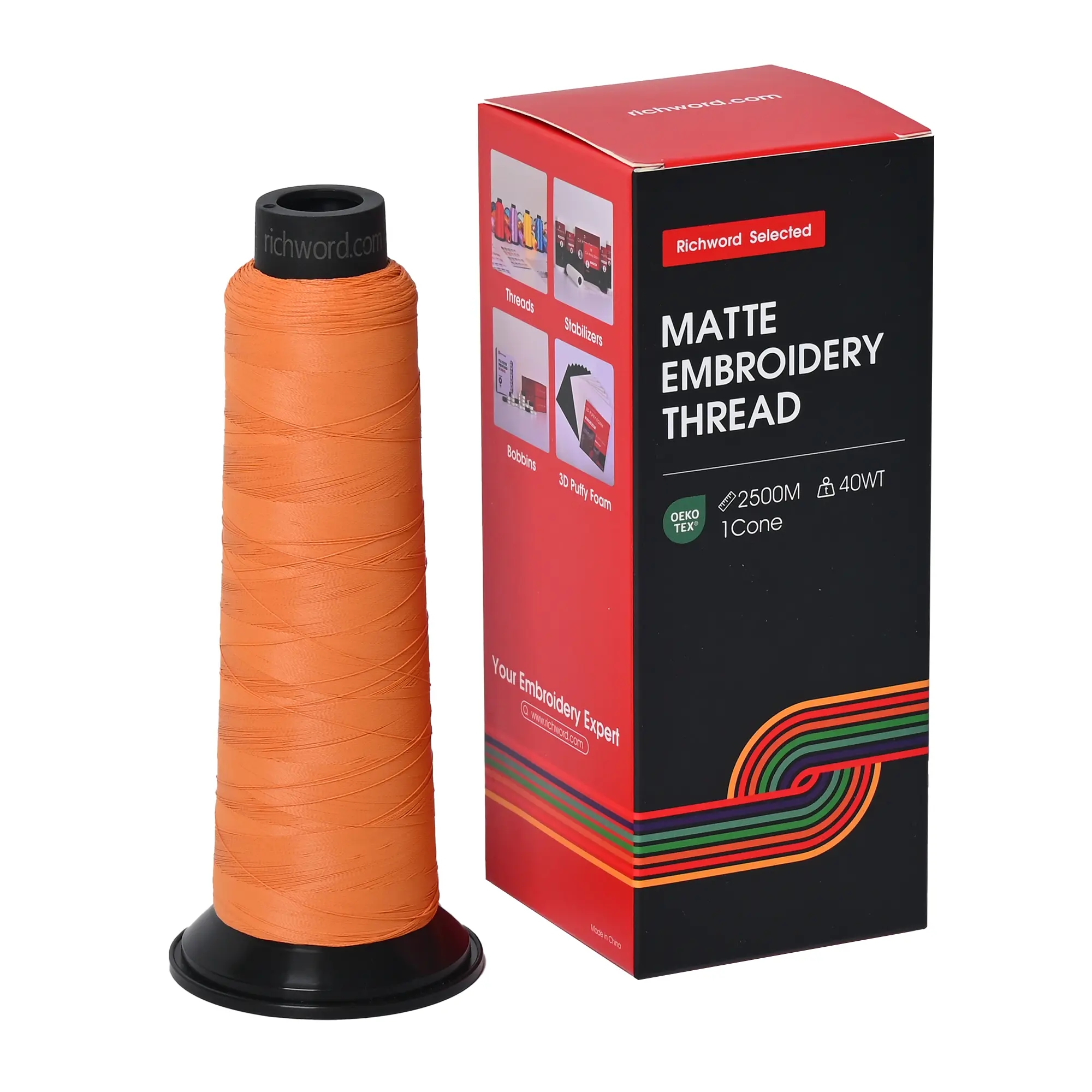 PooLin Richword Polyester Matte Embroidery Thread, 20 Colors, 2500m, 40wt, 120D/2 for Sewing & Embroidery Projects, Polyester Embroidery Thread