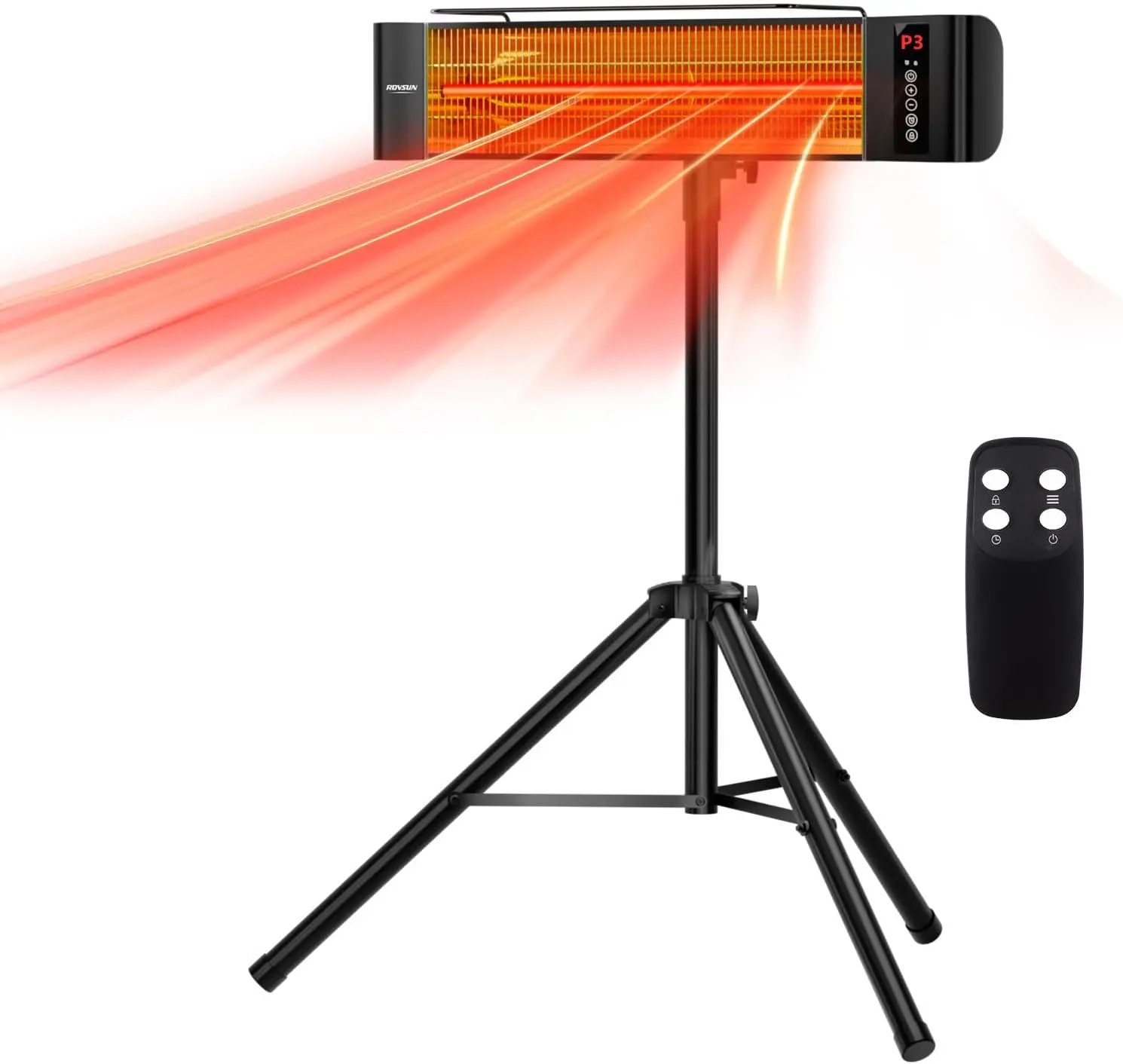 ROVSUN 1500W Infrared Outdoor Electric Heater, Freestanding/Wall-mounted Patio Heater with Remote Control, 12H Timer, Adjustable Height, 3 Modes, 3s Instant Heating for Backyard, Garage, Infrared Heat