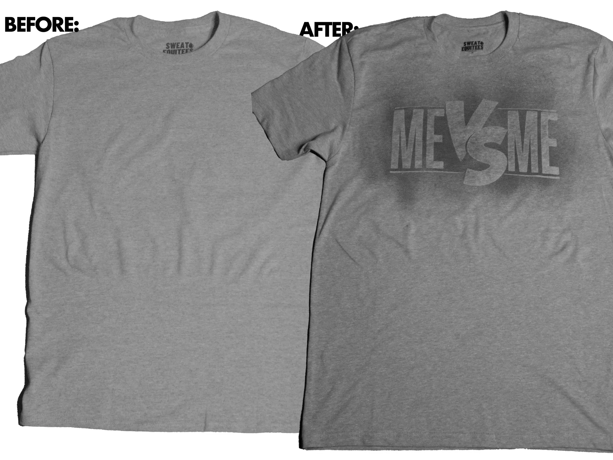 Sweat EquiTees Moisture-Activated Me VS Me Crew Neck Cotton/Poly workout shirt. Design will be revealed when the shirt is wet.