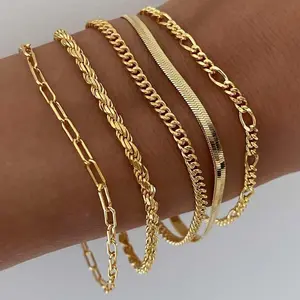 Bracelets for Women ,  Jewelry Sets for Women Trendy Thin Dainty Stackable Cuban Link Paperclip Chain Bracelet Pack Fashion Accessories Gifts for Womens maximalist jewelry