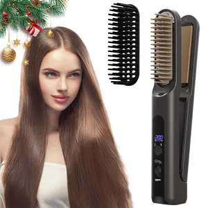 Wireless Hair Straightener Comb Clipper, Wireless Cordless Straightener, USB Rechargeable Negative Ion Flat Iron, Ionic Hair Straightener, Portable Compact Design, Easy to Use, Christmas Gift, Hair Styling Tools