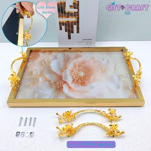 New Modern Glass Pink tray Party Gift Craft for Festive Party Supplies, graduation gifts Gold Glitter Souvenir Vanity Tray Coffee Table Decor tray Perfume Makeup Jewelry Storage Serving Tray for wedding Birthday Valentine's Day, Christmas Cafe Bar Club