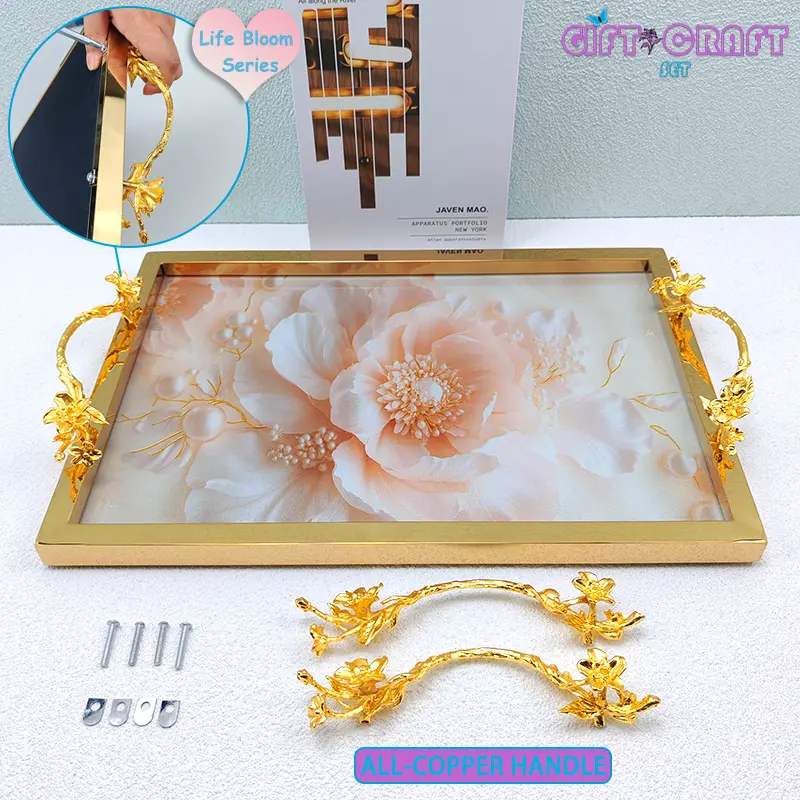 New Modern Glass Pink tray Party Gift Craft for Festive Party Supplies, graduation gifts Gold Glitter Souvenir Vanity Tray Coffee Table Decor tray Perfume Makeup Jewelry Storage Serving Tray for wedding Birthday Valentine's Day, Christmas Cafe Bar Club