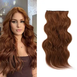 Qbeauty Women's 4PCS Medium Auburn Red Long Wavy Thick Synthetic Clip-in Hair Extensions, Double Weft Natural-Looking Synthetic Soft Hairpieces for Women