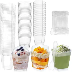 120 Sets Dessert Cups with  and Spoons, 5oz 6oz Clear Plastic Parfait Cups for Easter Spring Party Disposable Mini Dessert Containers Serving Fruit Ice Cream and Pudding (360pcs, 3 Style)
