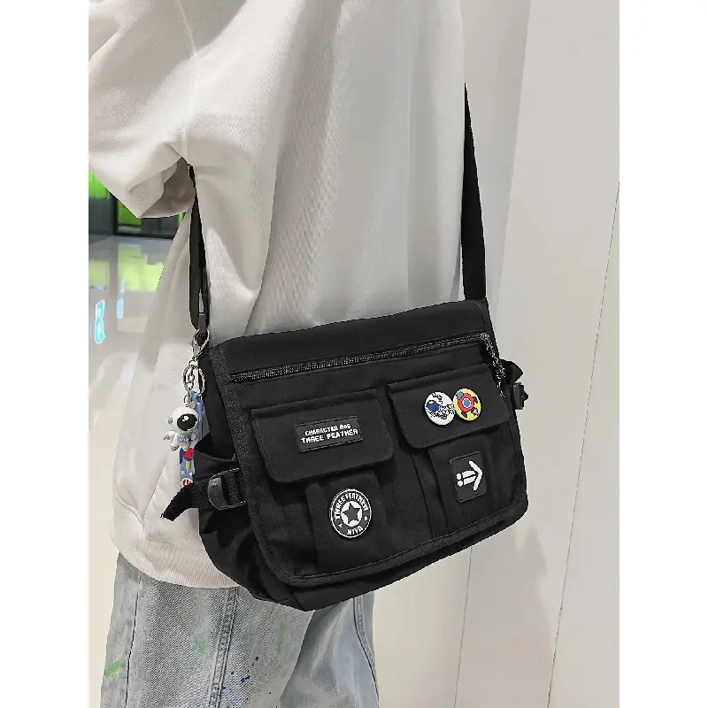 Casual Fashion Couple Matching Multi-Pocket Bag, Stylish Versatile Shoulder Crossbody Purse with Pendant and Badge, Stylish Crossbody Bags, Zipper Crossbody Bag, Zippered Sling Bag