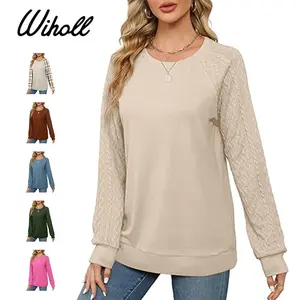 WIHOLL Sweatshirts for Women Crewneck Cable Knit Sleeve Sweaters Lightweight Fashion 2025