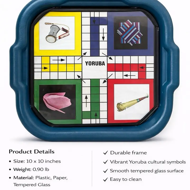 Yoruba Custom-Made Ludo Board Game - Traditional Dice & Race Activity, 4 Pieces Per Player, Dice Set for Game Night, Indoor Fun, Screen-Free Kids 10-12 Years