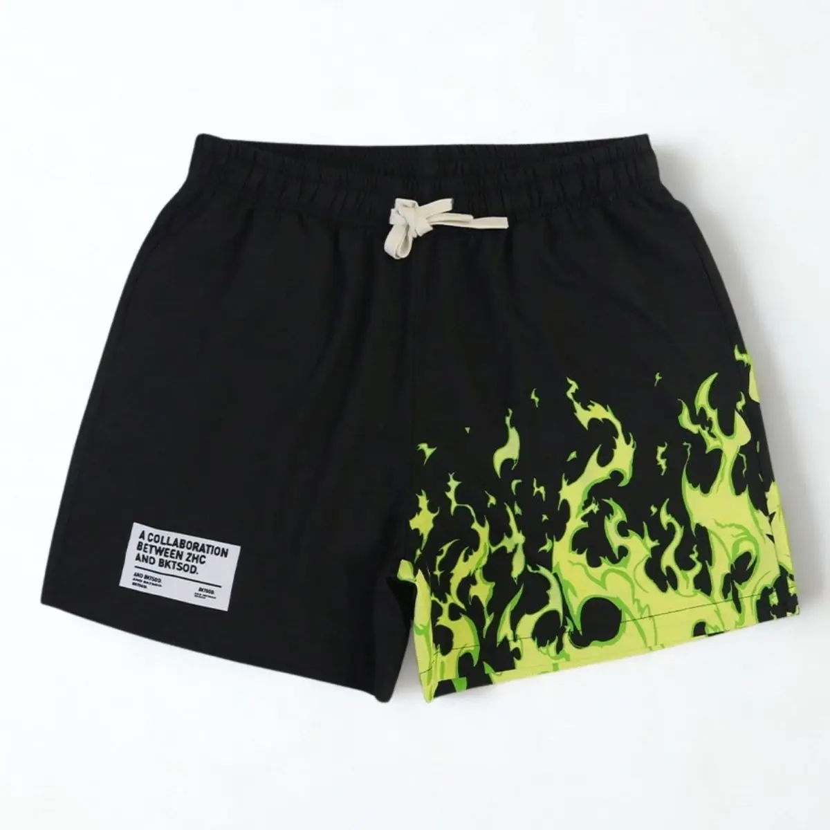 Men's Streetwear Shorts with All-Over Flame Print - Oversize Loose-Fit Polyester with Drawstring Elastic Waistband, Baggy, Stylish, Men's Wear, Graphic Shorts, Casual, Sporty Chic, Oversized, All-Over Print, Loose-Fitting
