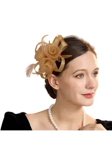 Elegant Round Hat Wide Brim Tea Party Valentine's Day Hat with Feather Decoration, Decorative Headpiece, Multiple Colors Available